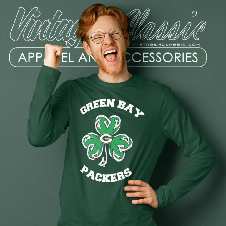 Green Bay Packers Three Leaf Clover St Patricks Day Long Sleeve Tee Green Bay Packers Three Leaf Clover St Patricks Day Long Sleeve Tee