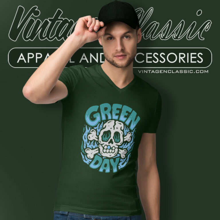 Green Day Blue Skull V Neck TShirt Green Day Blue Skull V Neck TShirt