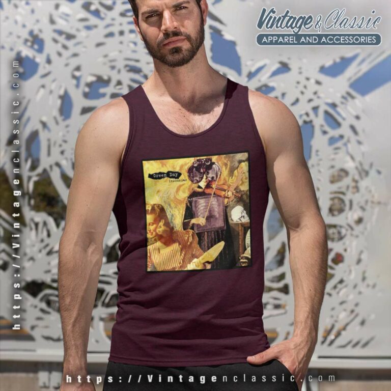 Green Day Insomniac Distressed Tank Top Racerback Green Day Insomniac Distressed Tank Top Racerback
