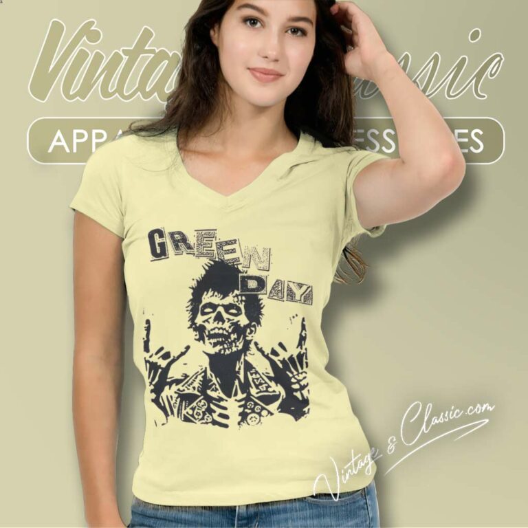 Green Day Zombie Rocker V Neck TShirt Green Day Zombie Rocker V Neck TShirt