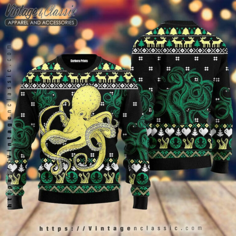 Green Octopus Christmas Ugly Sweater back Ugly Christmas Sweater Green Octopus Christmas Ugly Sweater back Ugly Christmas Sweater