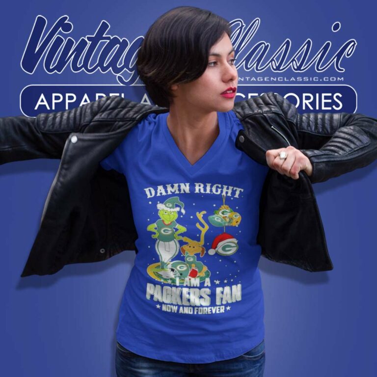Grinch And Dog Damn Right Packers Fan Santa Christmas V Neck TShirt Grinch And Dog Damn Right Packers Fan Santa Christmas V Neck TShirt