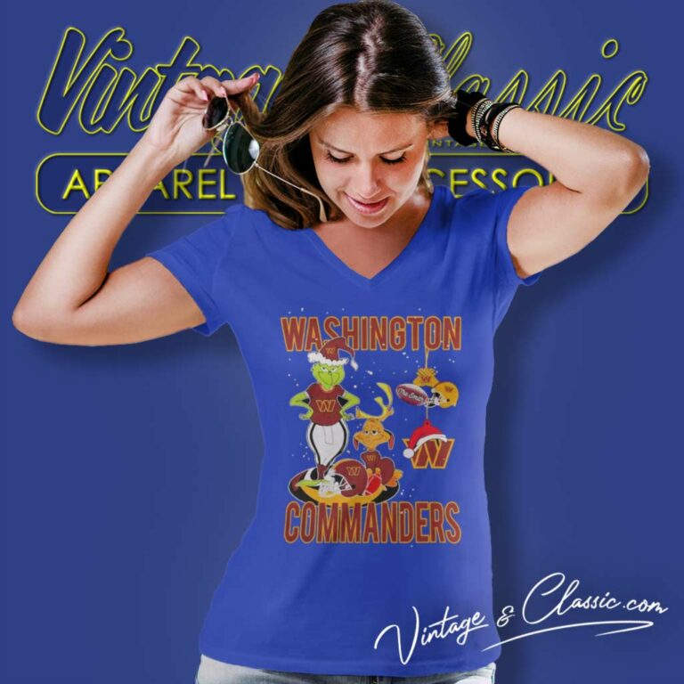 Grinch And Dog Washington Commanders Santa Christmas V Neck TShirt Grinch And Dog Washington Commanders Santa Christmas V Neck TShirt