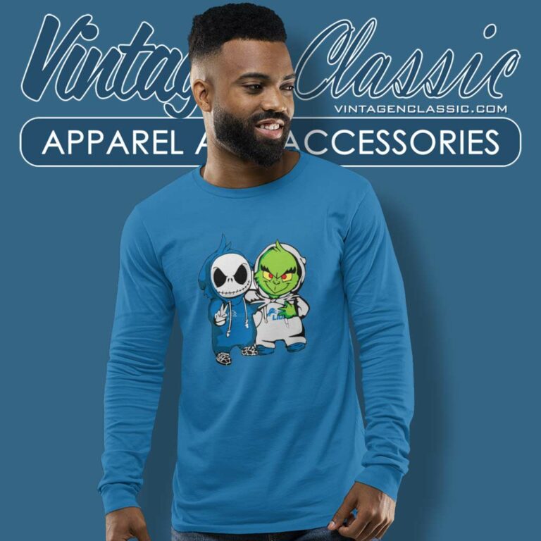 Grinch And Jack Skellington Detroit Lions Long Sleeve Tee Grinch And Jack Skellington Detroit Lions Long Sleeve Tee