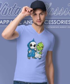 Grinch And Jack Skellington Detroit Lions Shirt 4 Grinch And Jack Skellington Detroit Lions V Neck TShirt