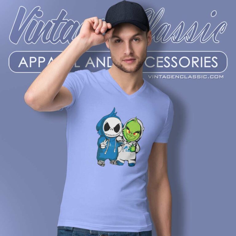 Grinch And Jack Skellington Detroit Lions V Neck TShirt Grinch And Jack Skellington Detroit Lions V Neck TShirt