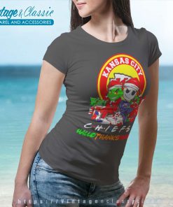 Grinch And Jack Skellington Kansas City Chiefs Hallothankmas Women TShirt