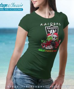 Grinch And Jack Skellington Las Vegas Raiders Hallo Thank Mas Women TShirt