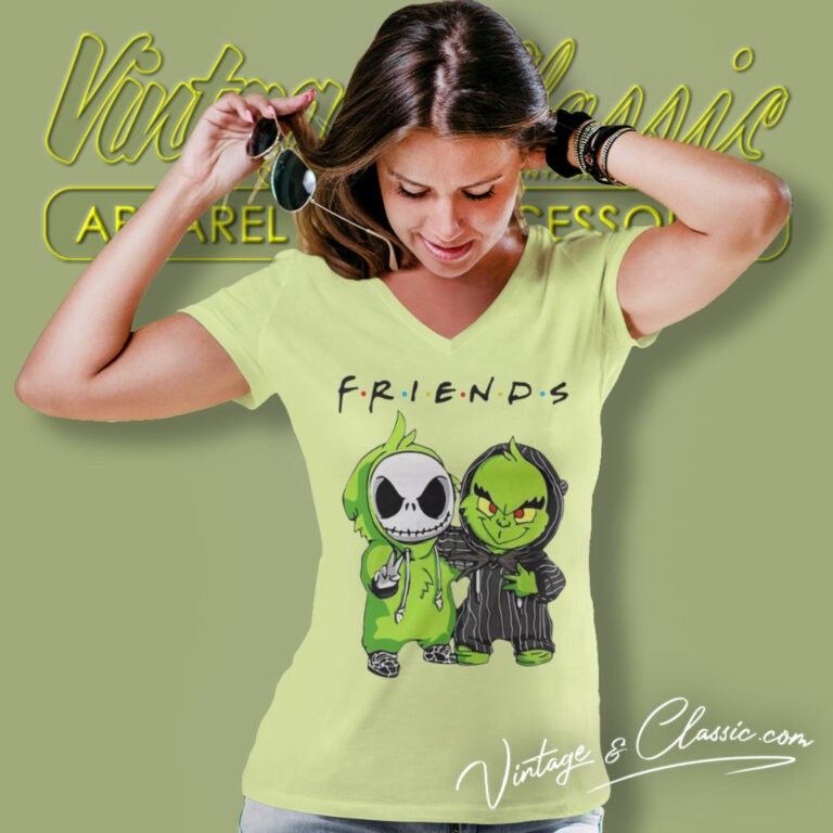 Grinch And Jack Skellington V Neck TShirt Grinch And Jack Skellington V Neck TShirt