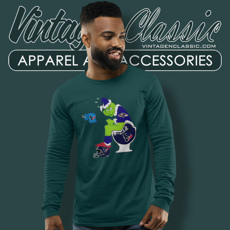 Grinch Baltimore Ravens Toilet Houston Texans Long Sleeve Tee Grinch Baltimore Ravens Toilet Houston Texans Long Sleeve Tee