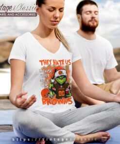 Grinch Cleveland Browns Christmas Shirt They Hate Us Because Aint Us V Neck TShirt