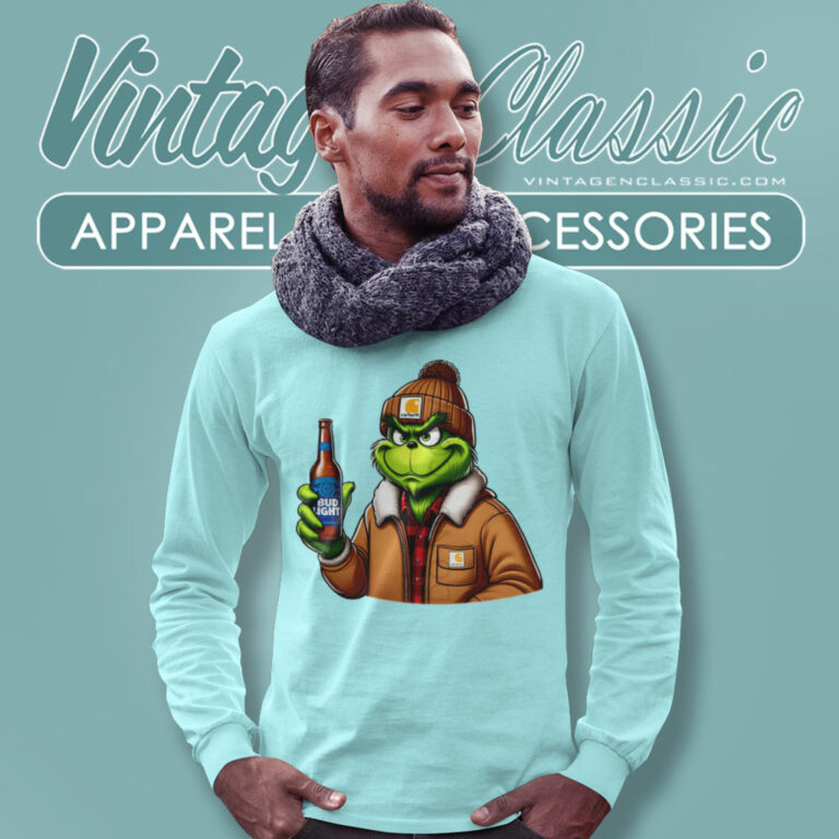 Grinch Drinking Beer Bud Light Long Sleeve Tee Grinch Drinking Beer Bud Light Long Sleeve Tee