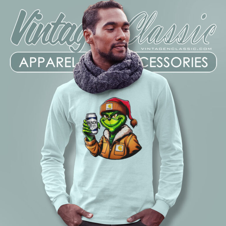 Grinch Drinking Beer Busch Light Long Sleeve Tee 1 Grinch Drinking Beer Busch Light Long Sleeve Tee 1