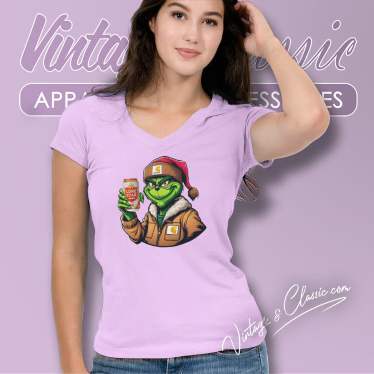 Grinch Drinking Beer Lone Star V Neck TShirt 1 Grinch Drinking Beer Lone Star V Neck TShirt 1