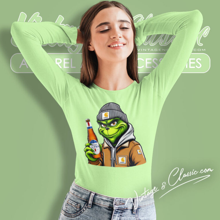 Grinch Drinking Beer Michelob Ultra Long Sleeve Tee Grinch Drinking Beer Michelob Ultra Long Sleeve Tee