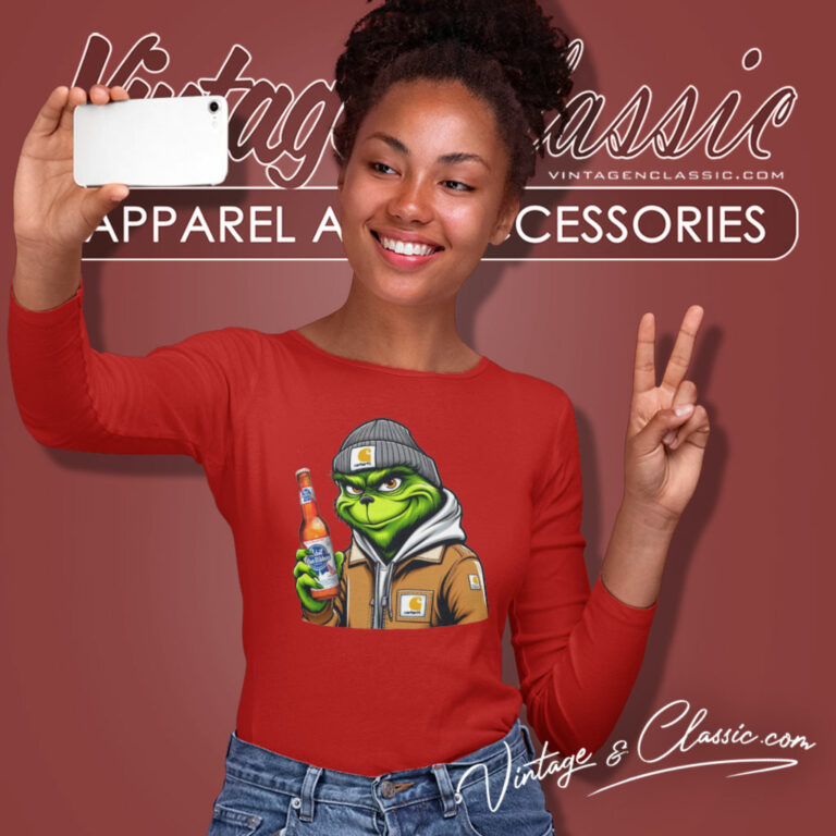 Grinch Drinking Beer Pabst Blue Ribbon Long Sleeve Tee Grinch Drinking Beer Pabst Blue Ribbon Long Sleeve Tee