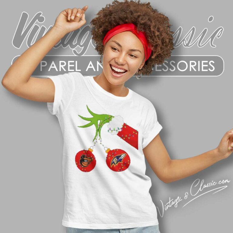 Grinch Hand Holding Orioles And Ravens Women TShirt Grinch Hand Holding Orioles And Ravens Women TShirt