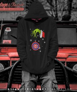 Grinch Hand Holding Ornament Chicago Cubs Snowflake Christmas Hoodie