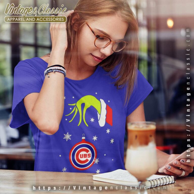 Grinch Hand Holding Ornament Chicago Cubs Snowflake Christmas Women TShirt Grinch Hand Holding Ornament Chicago Cubs Snowflake Christmas Women TShirt