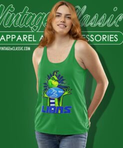 Grinch Hat Santa Hug Rugby Ball Detroit Lions Tank Top Racerback