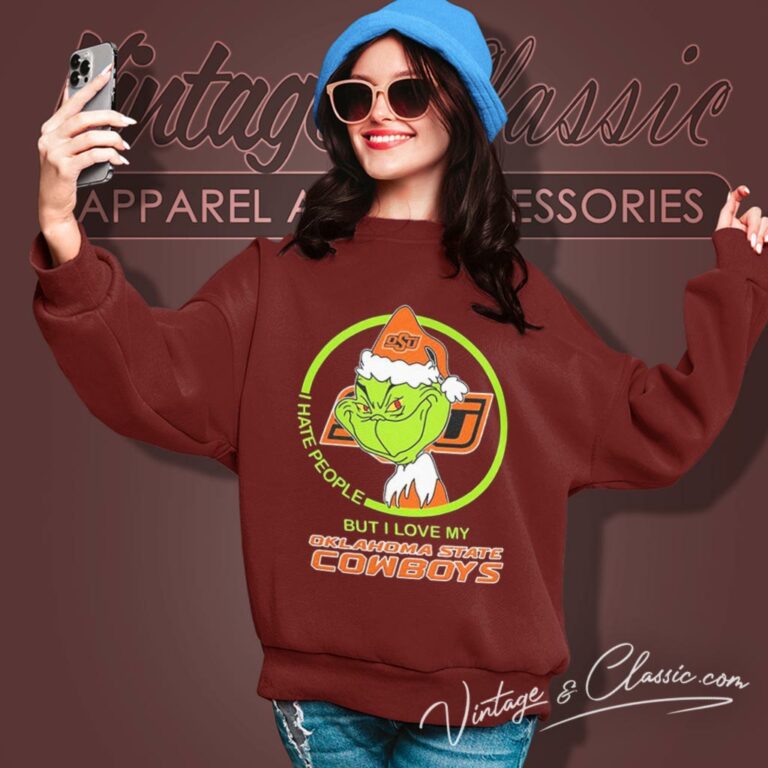 Grinch Hat Santa I Hate People But I Love My Oklahoma State Cowboys Sweatshirt Grinch Hat Santa I Hate People But I Love My Oklahoma State Cowboys Sweatshirt