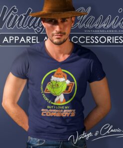 Grinch Hat Santa I Hate People But I Love My Oklahoma State Cowboys V Neck TShirt