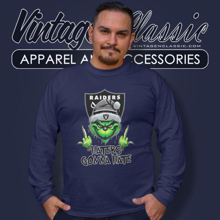 Grinch Hat Santa Las Vegas Raiders Middle Finger Haters Gonna Hate Long Sleeve Tee Grinch Hat Santa Las Vegas Raiders Middle Finger Haters Gonna Hate Long Sleeve Tee