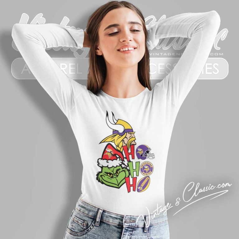 Grinch Ho Ho Ho Minnesota Vikings Long Sleeve Tee Grinch Ho Ho Ho Minnesota Vikings Long Sleeve Tee