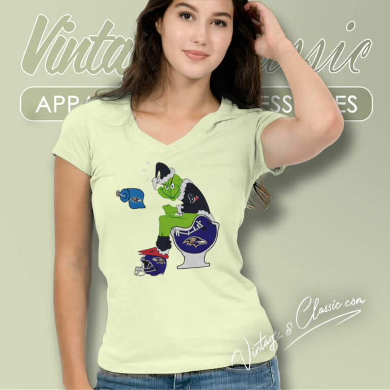 Grinch Houston Texans Toilet Baltimore Ravens V Neck TShirt Grinch Houston Texans Toilet Baltimore Ravens V Neck TShirt