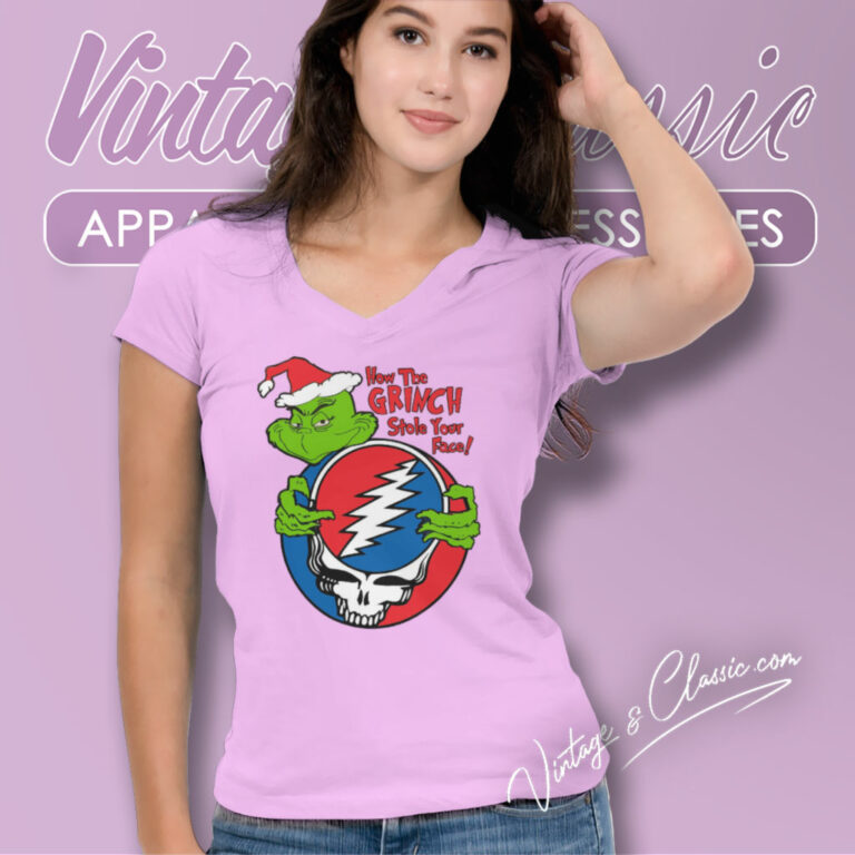 Grinch Hug Grateful Dead Logo V Neck TShirt Grinch Hug Grateful Dead Logo V Neck TShirt