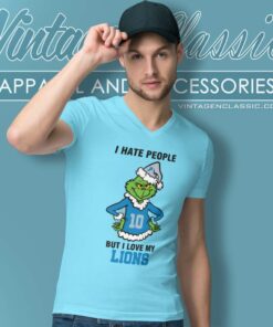 Grinch I Hate People But I Love My Lions Shirt 4 Grinch I Hate People But I Love My Lions V Neck TShirt
