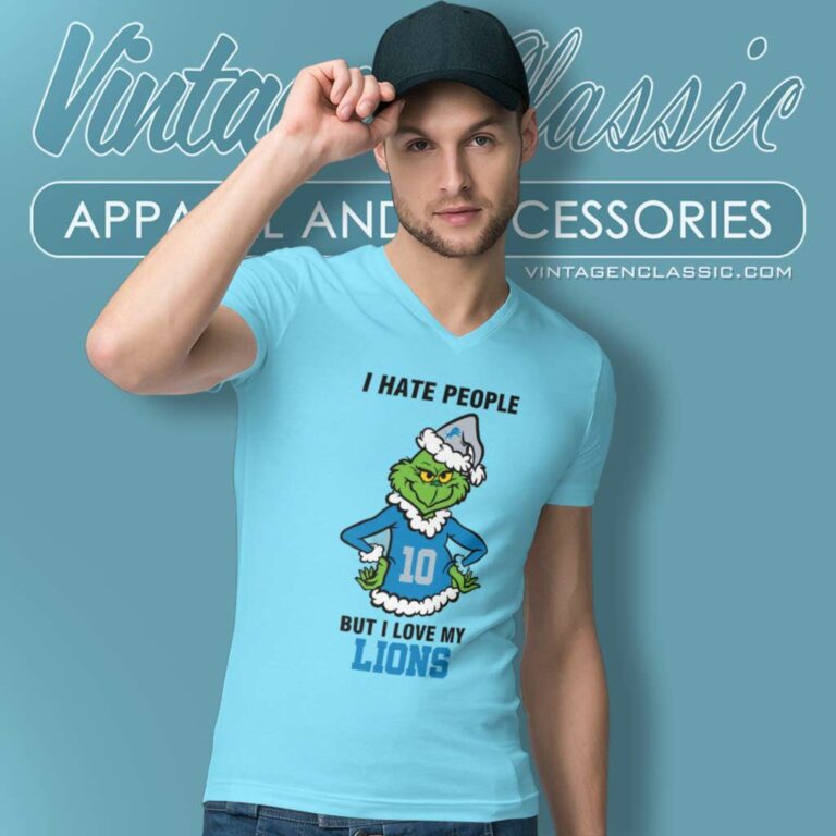 Grinch I Hate People But I Love My Lions V Neck TShirt Grinch I Hate People But I Love My Lions V Neck TShirt