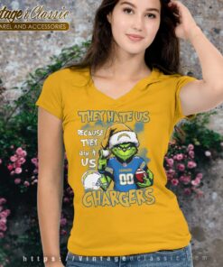 Grinch Los Angeles Chargers Christmas Shirt They Hate Us Because They Aint Us V Neck TShirt