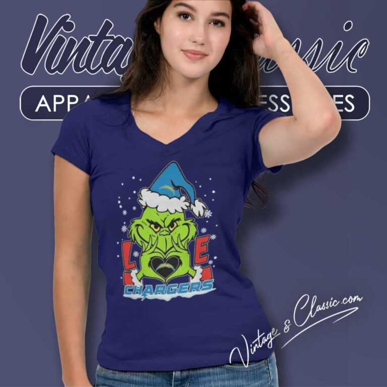 Grinch Love Heart Chargers Christmas V Neck TShirt Grinch Love Heart Chargers Christmas V Neck TShirt