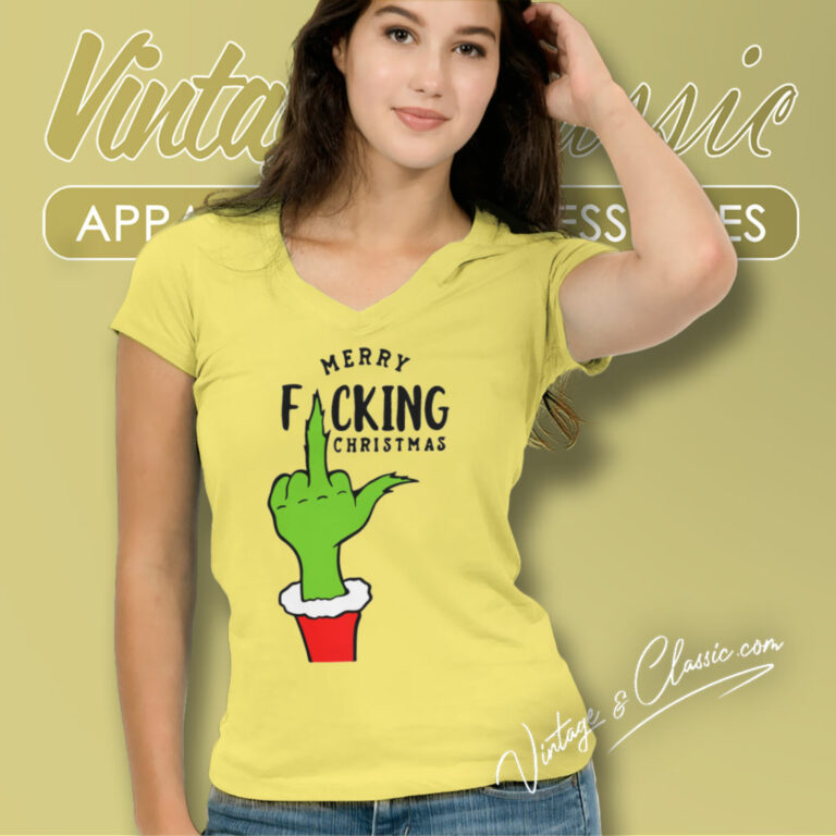 Grinch Merry Fucking Christmas V Neck TShirt Grinch Merry Fucking Christmas V Neck TShirt