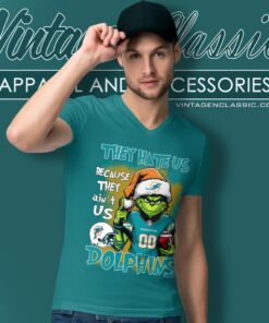 Grinch Miami Dolphins Christmas Shirt They Hate Us Because They Aint Us V Neck TShirt