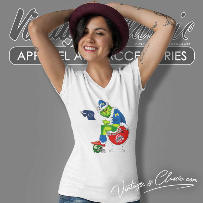 Grinch Michigan Wolverines Toilet V Neck TShirt Grinch Michigan Wolverines Toilet V Neck TShirt