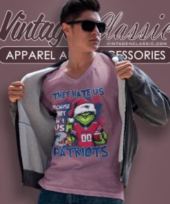 Grinch New England Patriots Christmas Shirt They Hate Us Because They Aint Us V Neck TShirt