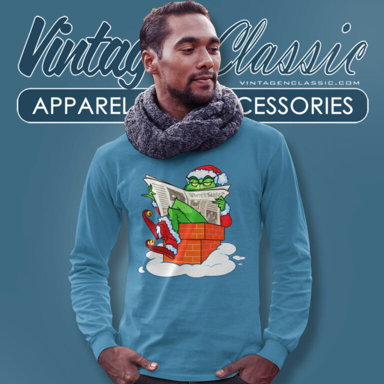 Grinch Santa Read The Newspaper Long Sleeve Tee Grinch Santa Read The Newspaper Long Sleeve Tee