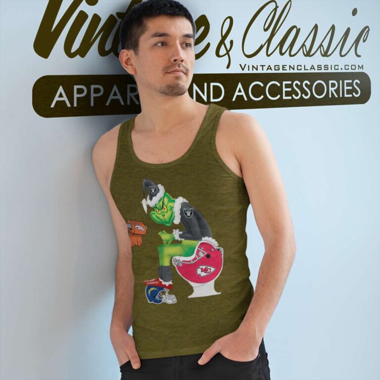 Grinch Santa Sitting Toilet Oakland Raiders Tank Top Racerback Grinch Santa Sitting Toilet Oakland Raiders Tank Top Racerback