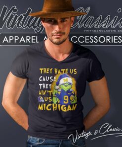 Grinch Santa They Hate Us Cause They Aint Us Michigan Wolverines V Neck TShirt