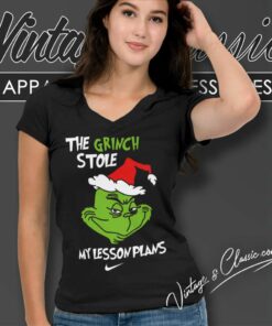 Grinch Stole My Lesson Plans Christmas Nike Logo V Neck TShirt