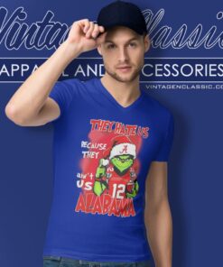 Grinch They Hate Us Because They Aint Us Alabama Crimson Tide Christmas V Neck TShirt