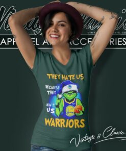 Grinch They Hate Us Because They Aint Us Golden State Warriors Christmas V Neck TShirt