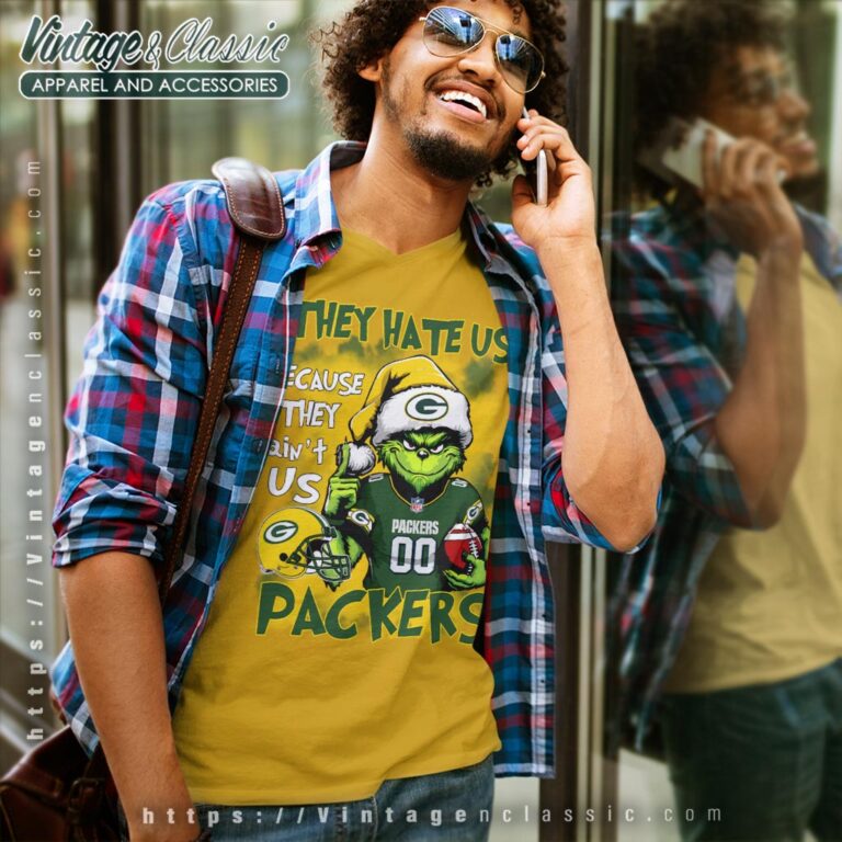 Grinch They Hate Us Because They Aint Us Green Bay Packers V Neck TShirt Grinch They Hate Us Because They Aint Us Green Bay Packers V Neck TShirt