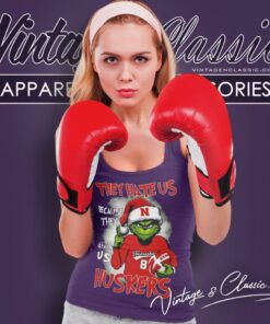 Grinch They Hate Us Because They Aint Us Huskers Christmas Tank Top Racerback