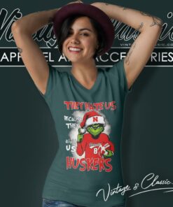 Grinch They Hate Us Because They Aint Us Huskers Christmas V Neck TShirt