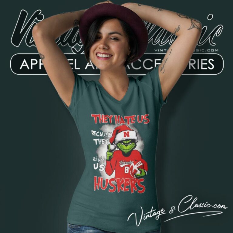 Grinch They Hate Us Because They Aint Us Huskers Christmas V Neck TShirt Grinch They Hate Us Because They Aint Us Huskers Christmas V Neck TShirt