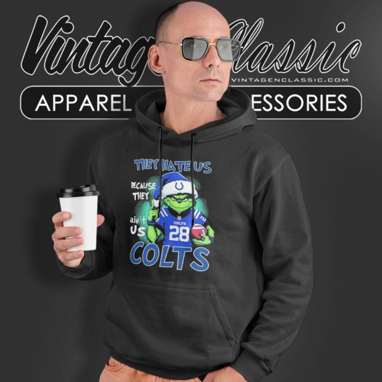 Grinch They Hate Us Because They Aint Us Indianapolis Colts Custom Number Christmas Hoodie Grinch They Hate Us Because They Aint Us Indianapolis Colts Custom Number Christmas Hoodie