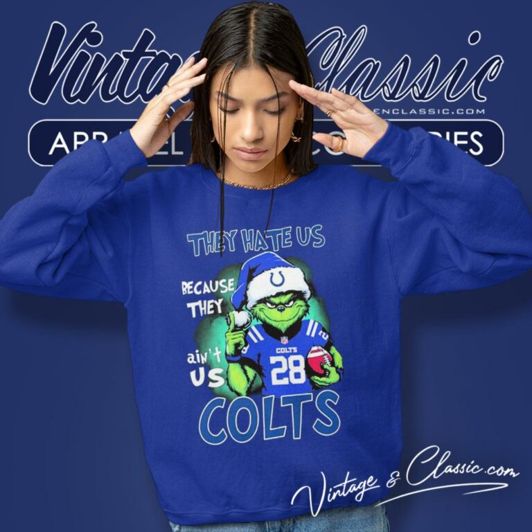 Grinch They Hate Us Because They Aint Us Indianapolis Colts Custom Number Christmas Sweatshirt Grinch They Hate Us Because They Aint Us Indianapolis Colts Custom Number Christmas Sweatshirt